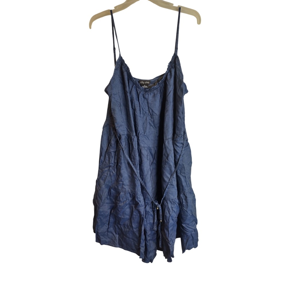 City Chic Sweet Tiers Dark Wash Lyocell Tiered High-Low Midi Dress Plus Size M